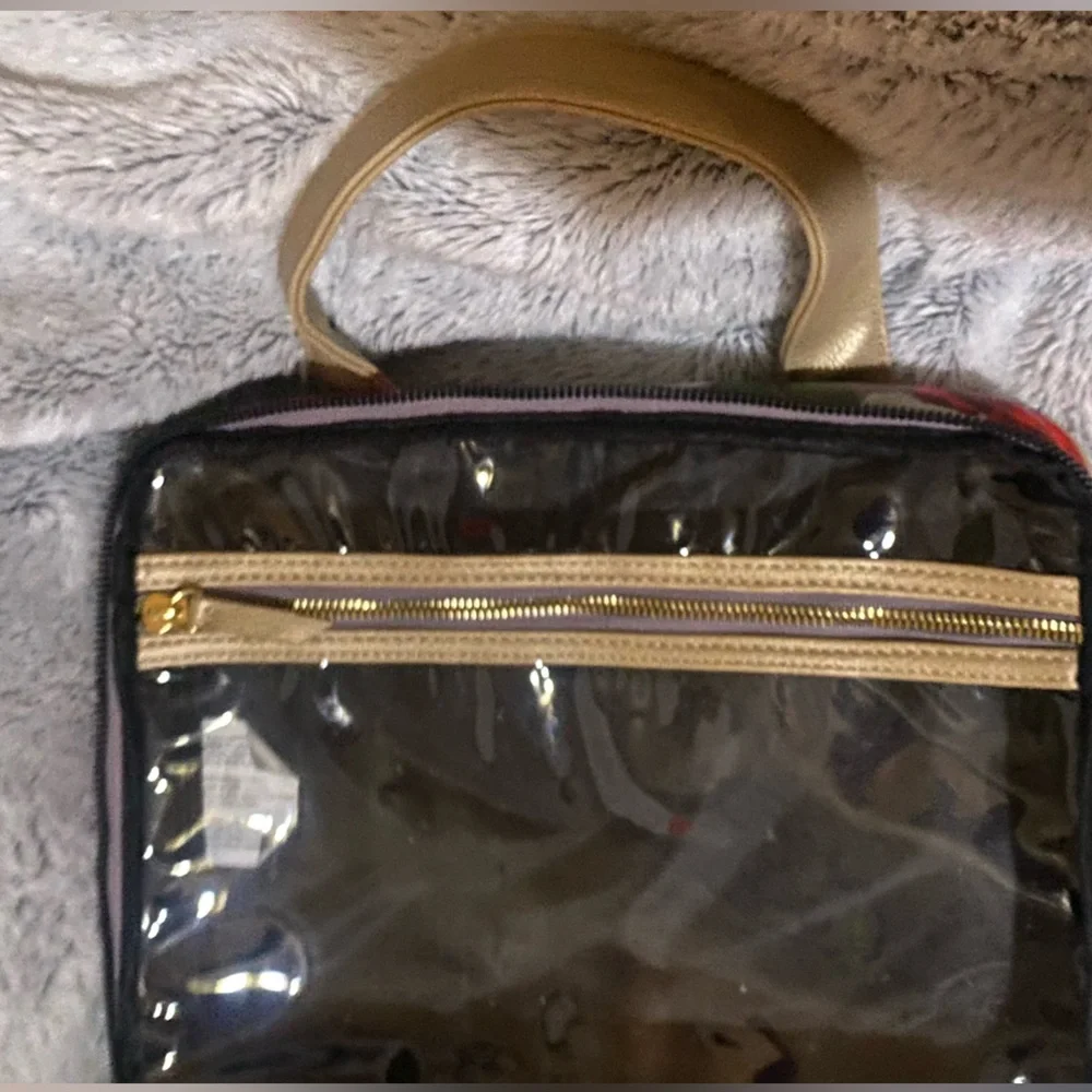 Gold and Red Cosmetic Bag with Floral Design